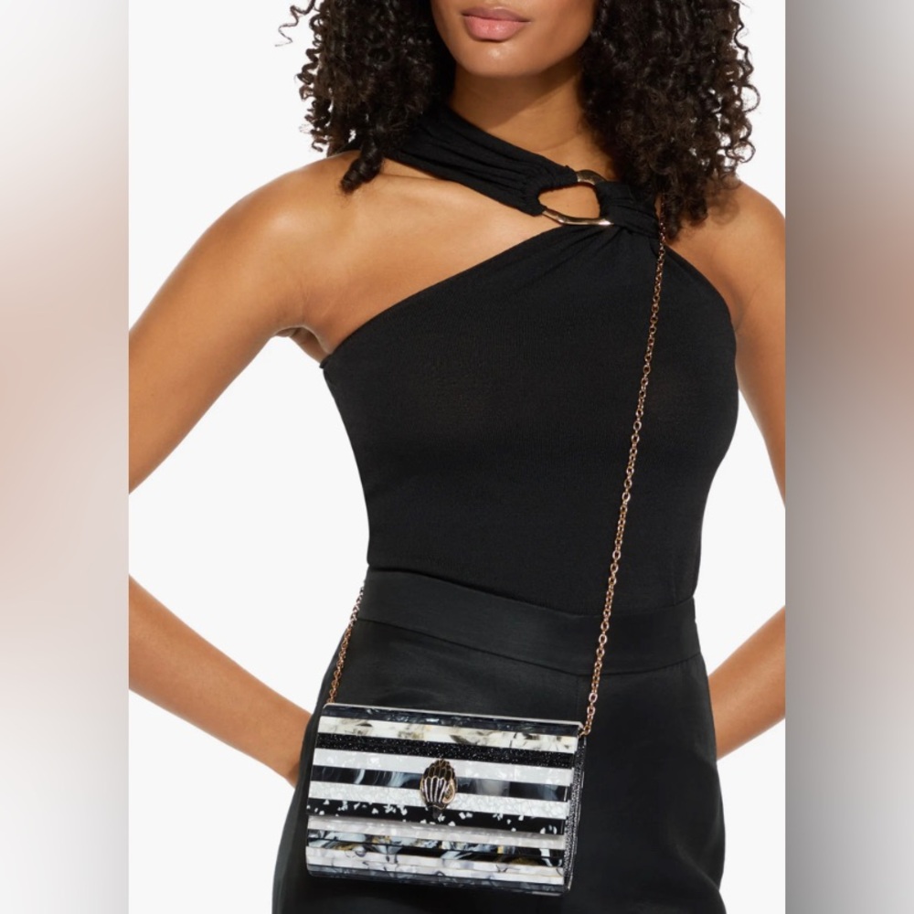 Kurt Geiger Black and White Striped Chevron Acrylic Crossbody Bag - Picture 5 of 5